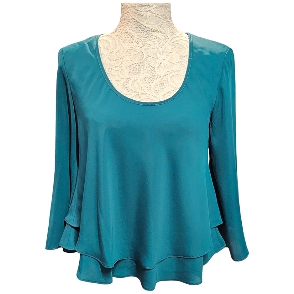 Amanda Uprichard Green Long Sleeve Scoop Neck Blouse Small Flowy Lightweight